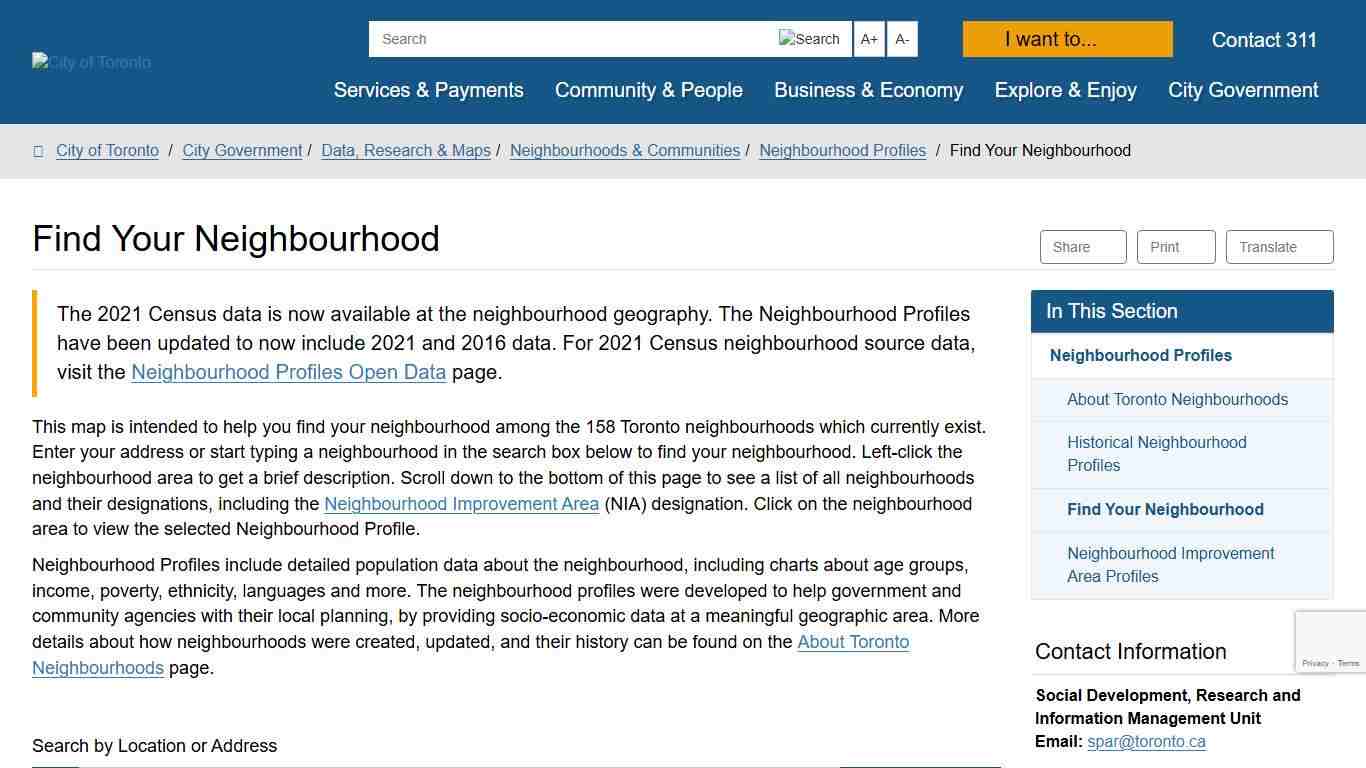 Find Your Neighbourhood – City of Toronto
