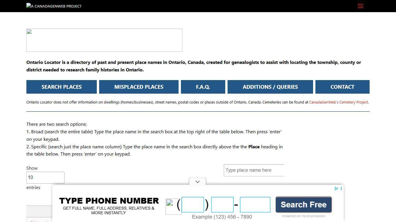 Ontario Locator – Canada GenWeb