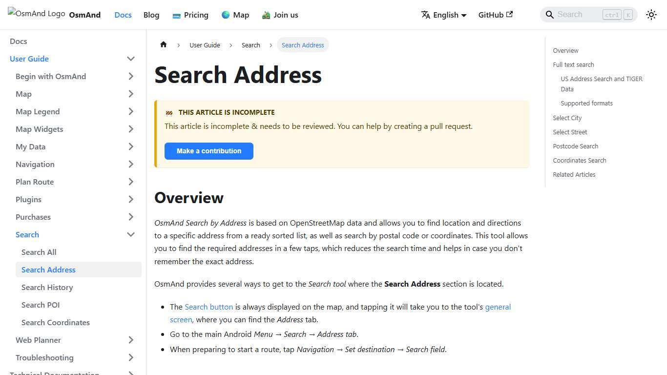 Search Address OsmAnd